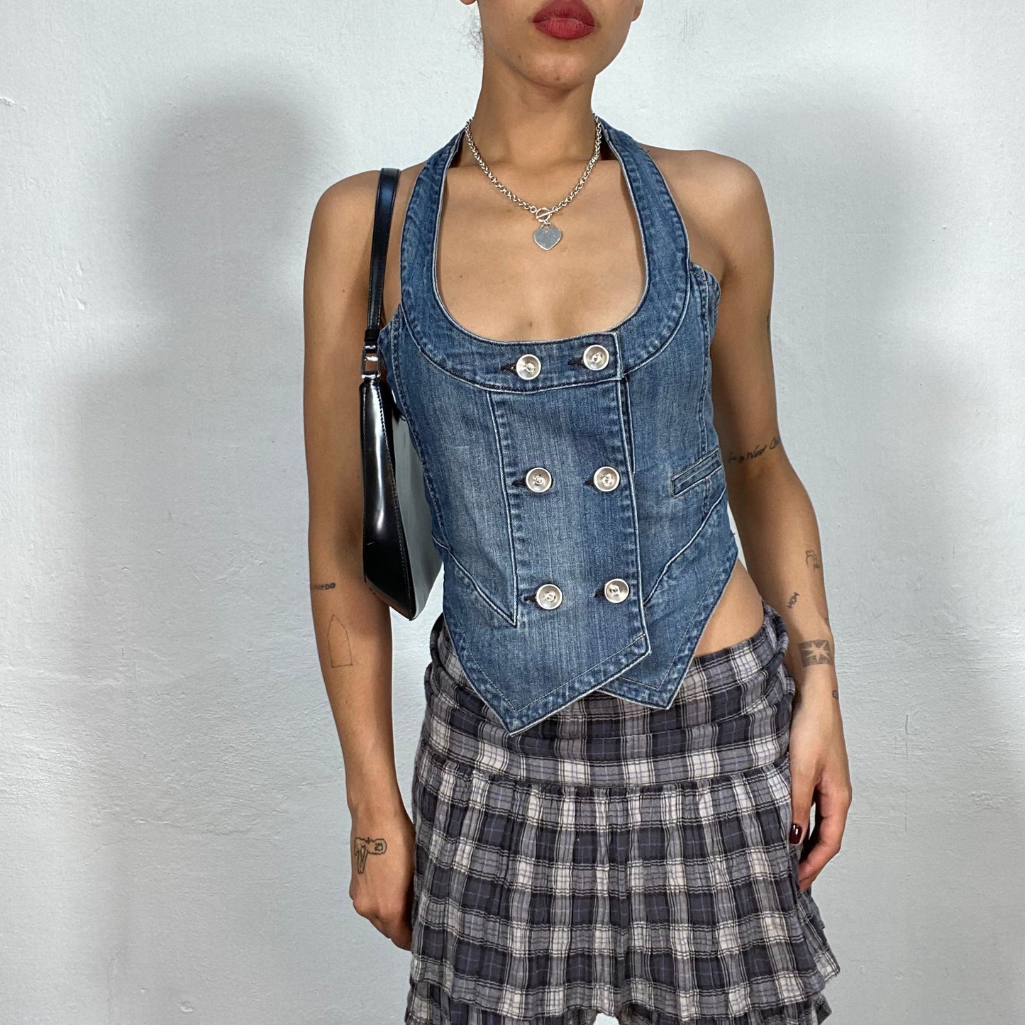 Vintage 2000's Streetwear Denim Button Up Vest Top (S)