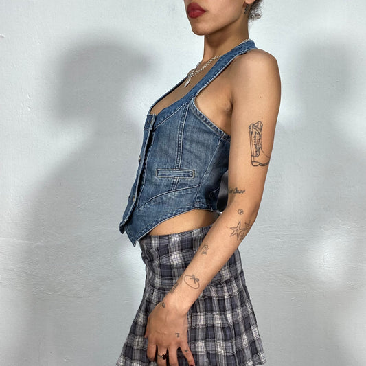 Vintage 2000's Streetwear Denim Button Up Vest Top (S)