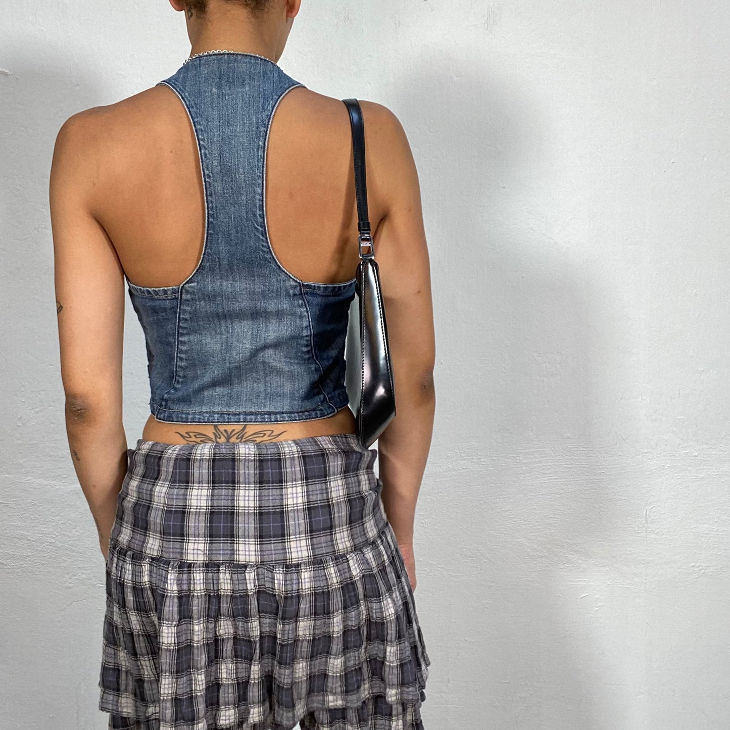 Vintage 2000's Streetwear Denim Button Up Vest Top (S)