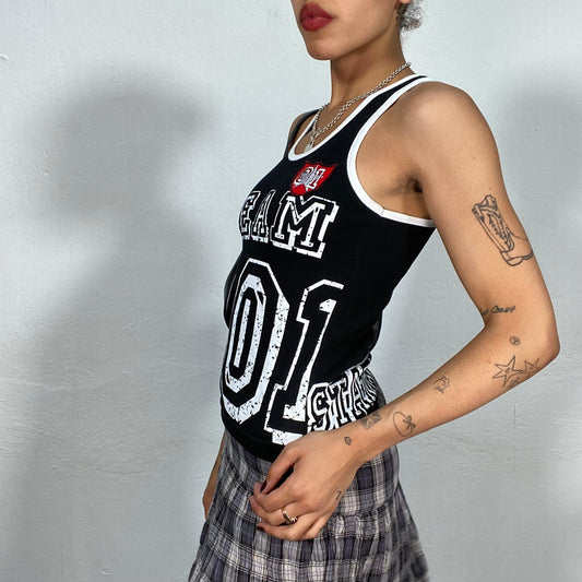 Vintage 90's Sporty Black Tank Top with "Team 01" Print (S)