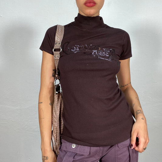 Vintage 90's Guess Los Angeles Model Off Duty Brown Turtleneck Top (M)