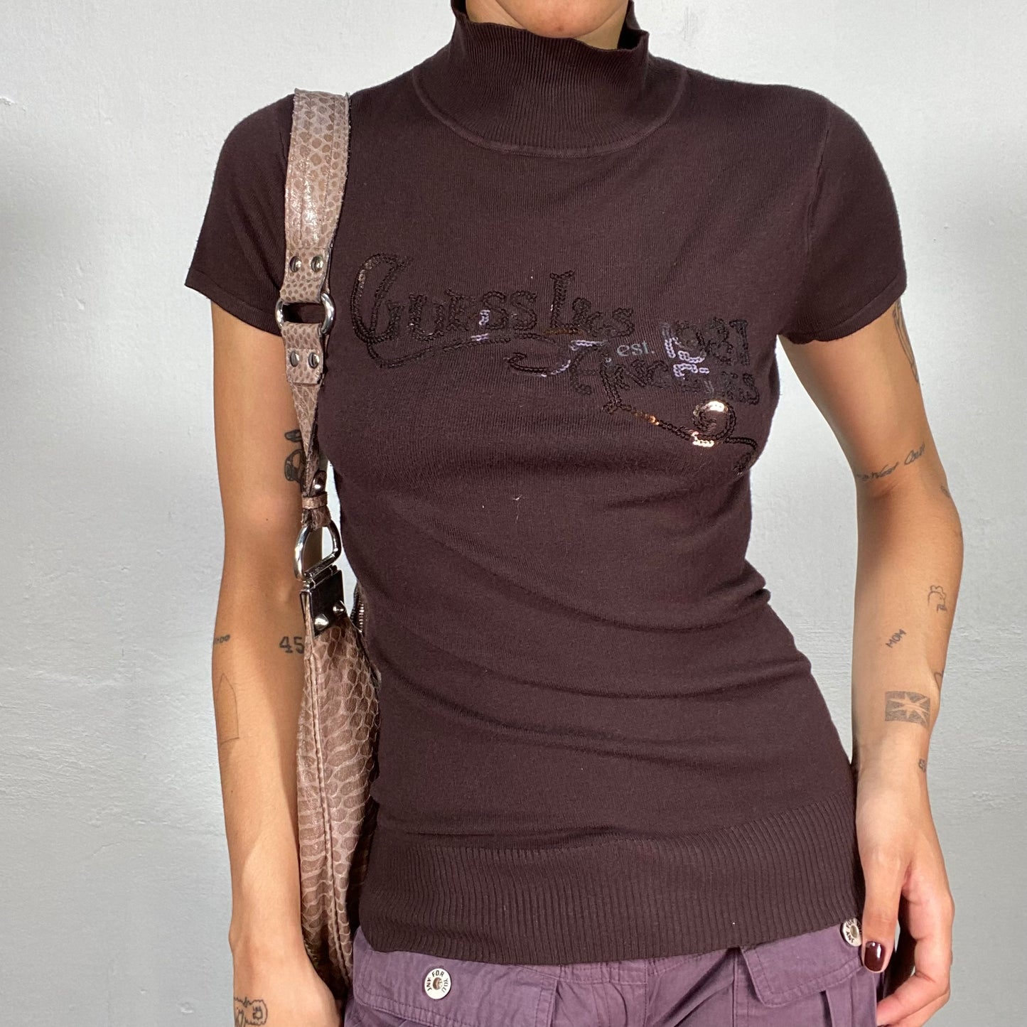 Vintage 90's Guess Los Angeles Model Off Duty Brown Turtleneck Top (M)