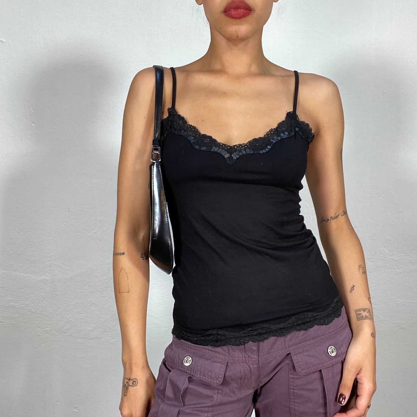 Vintage 90's Classic Black Top with Sequin Detail (M)