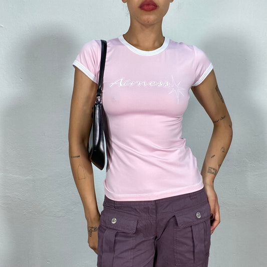 Vintage 2000's Sporty Pink Top with White Print (M)