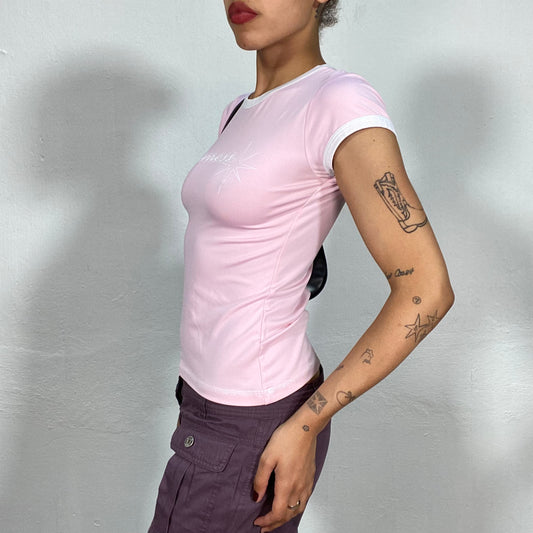 Vintage 2000's Sporty Pink Top with White Print (M)