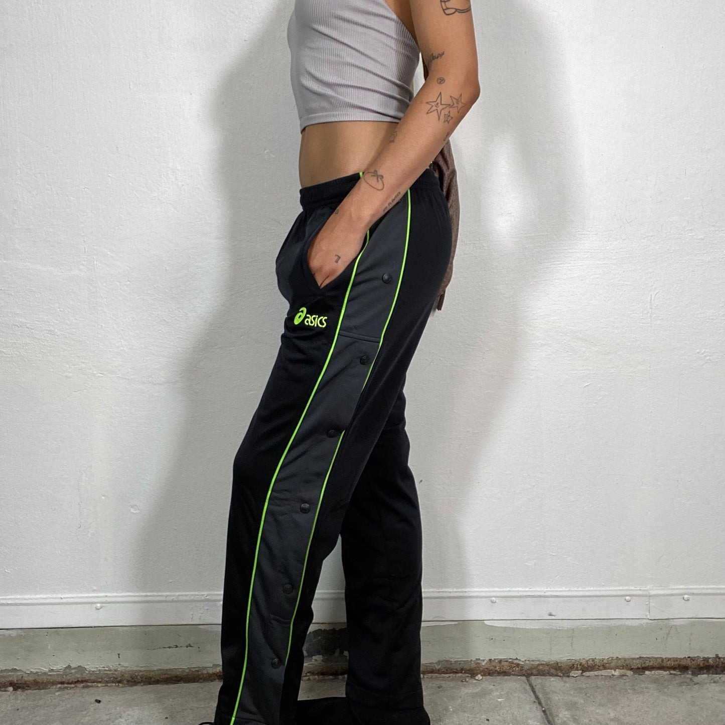 Vintage 2000's Asics Black Track Pants with Lateral Studs (S)