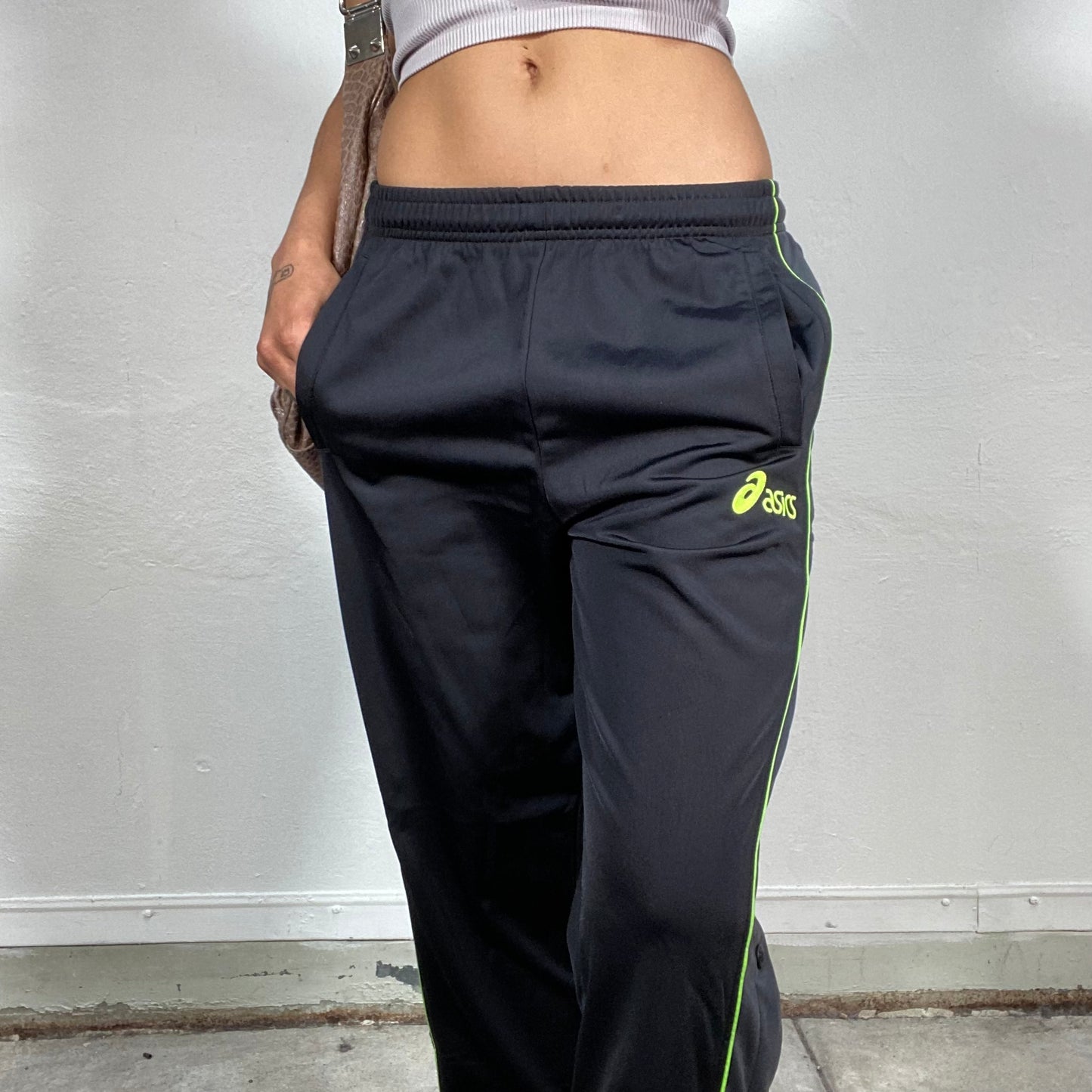 Vintage 2000's Asics Black Track Pants with Lateral Studs (S)