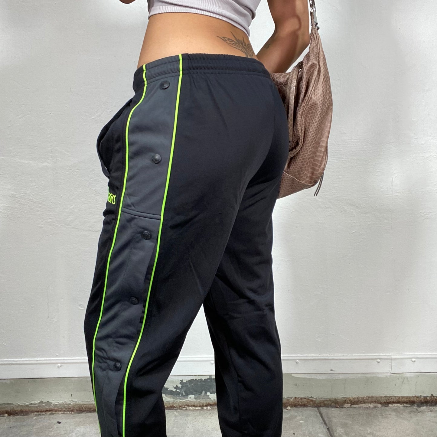 Vintage 2000's Asics Black Track Pants with Lateral Studs (S)