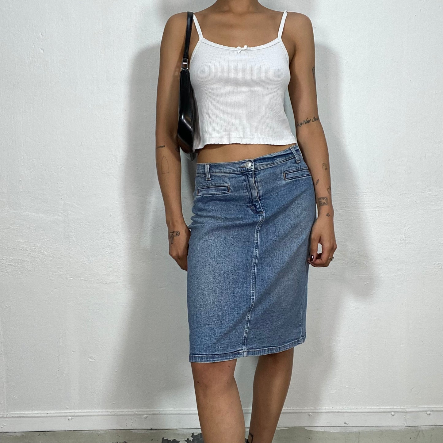 Vintage 2000's Downtown Girl Denim Midi Pencil Skirt (S)