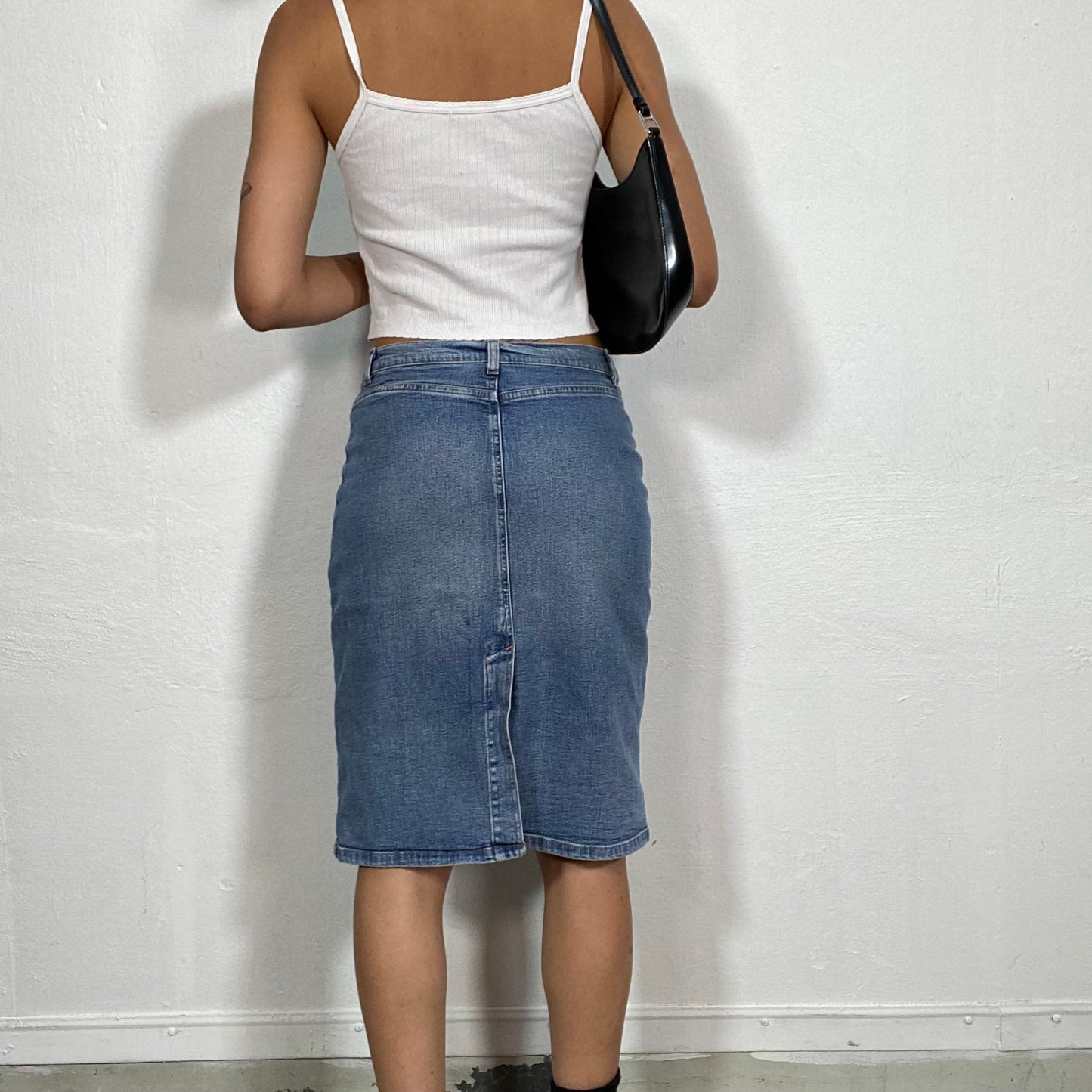 Vintage 2000's Downtown Girl Denim Midi Pencil Skirt (S)