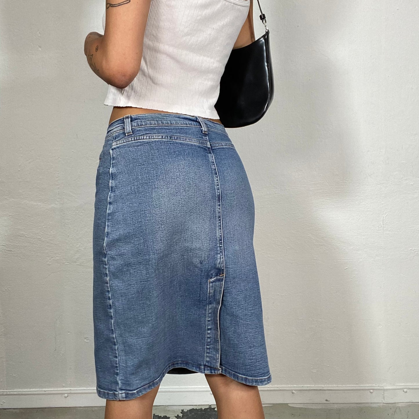 Vintage 2000's Downtown Girl Denim Midi Pencil Skirt (S)