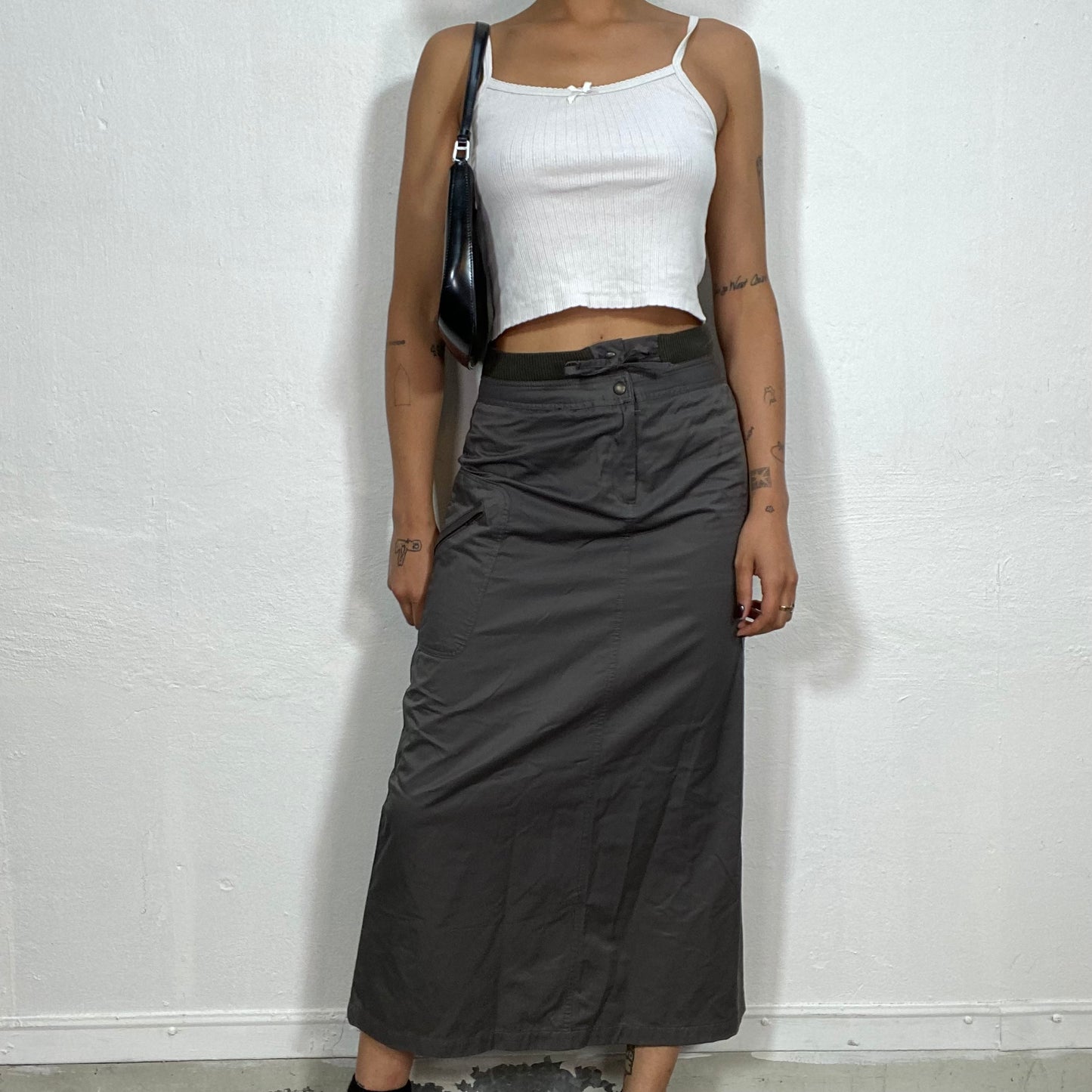 Vintage 90's Rave Grey Maxi Skirt with Big Pockets on the Side (XS/S)