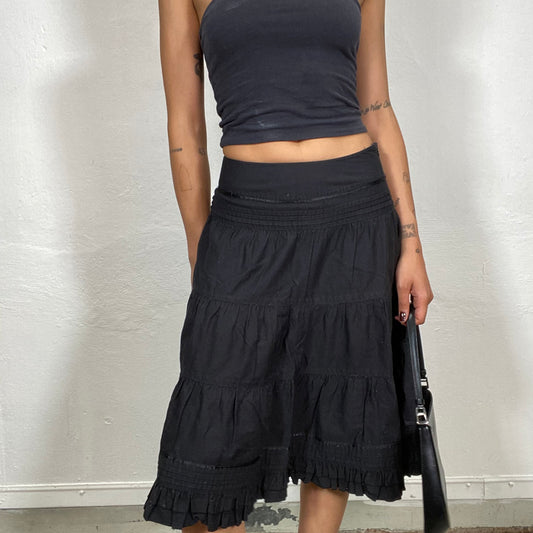 Vintage 2000's Boho Black Maxi Skirt with Ruffles (S)