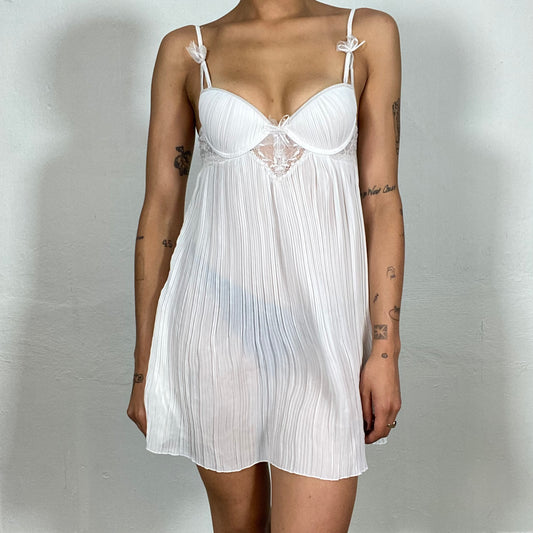 Vintage 2000's Coquette White Neglige Dress with Sheer Material (S)