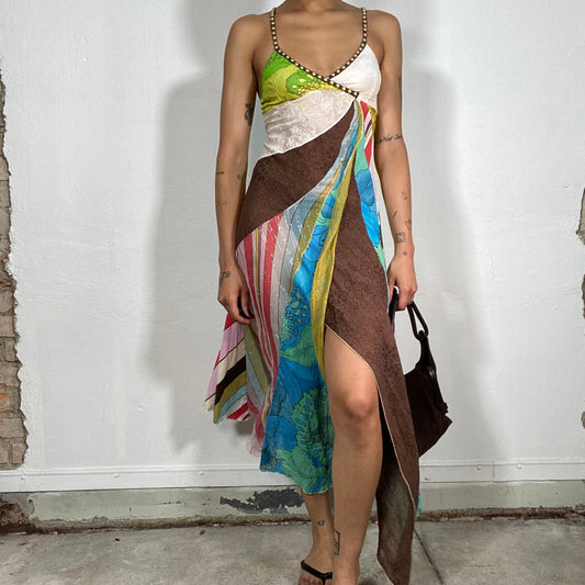 Vintage 2000's Summer Colourful Layered Dress with Mixed Prints and Mesh Part (S)