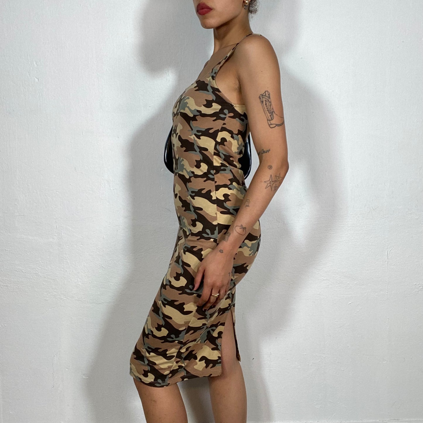 Vintage 2000's Grunge Camo Bodycon Midi Dress (S)