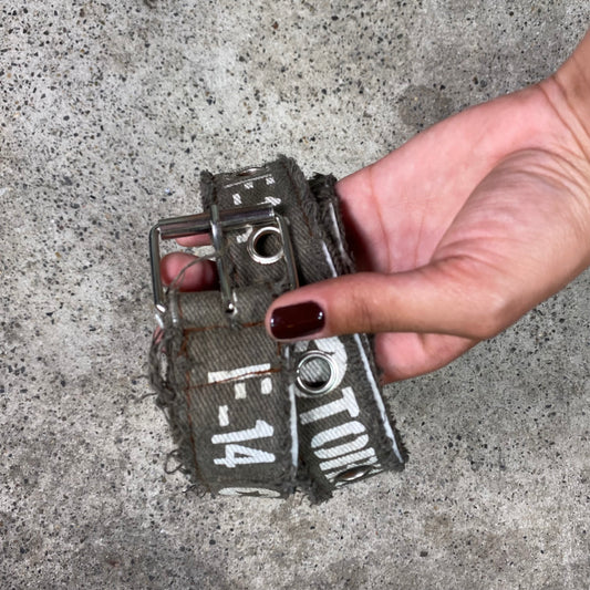 Vintage 2000's Grunge Khaki Belt with White Typography Print