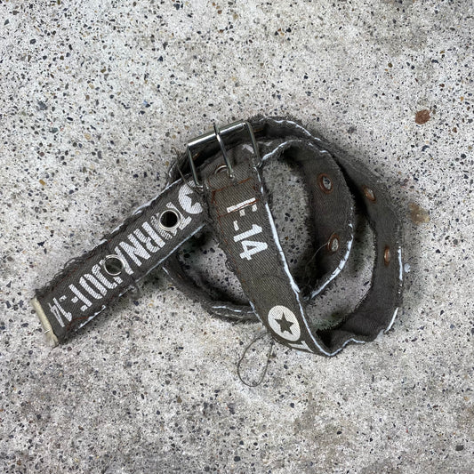 Vintage 2000's Grunge Khaki Belt with White Typography Print