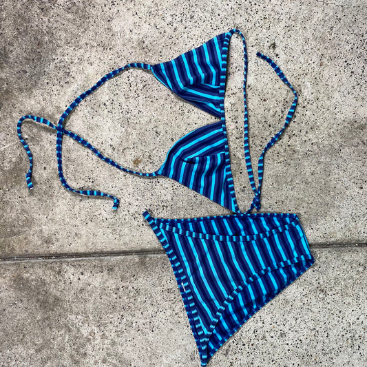 Vintage 2000's Electric Blue Triangle Bikini with Stripes (EU 38)