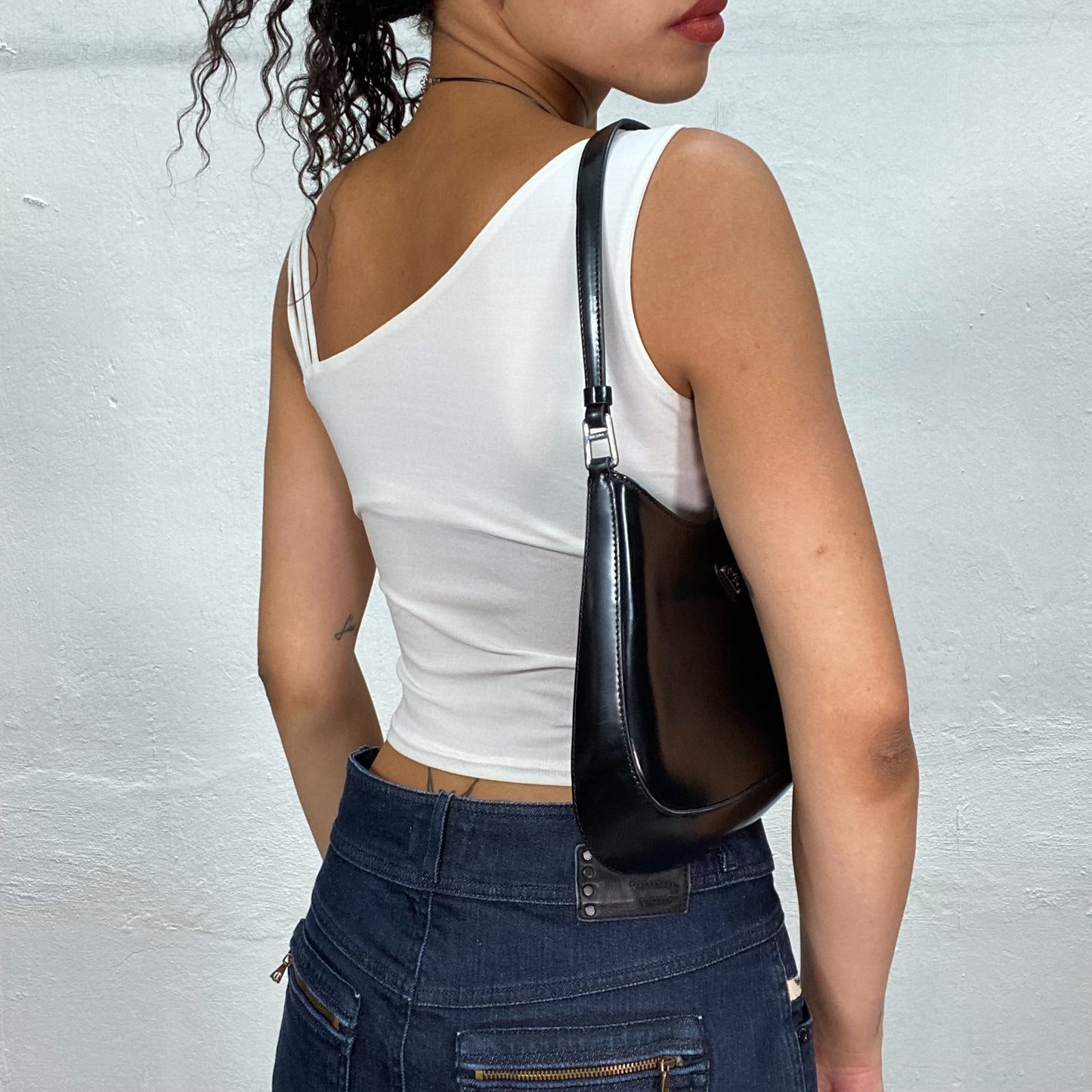 Vintage 2000's Cyber White Asymetric Top with Triple Strap (S)