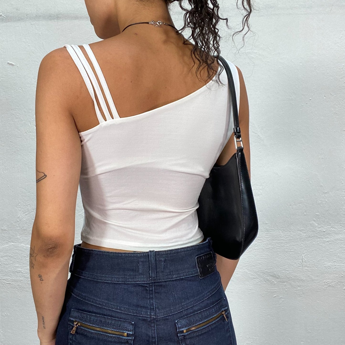 Vintage 2000's Cyber White Asymetric Top with Triple Strap (S)