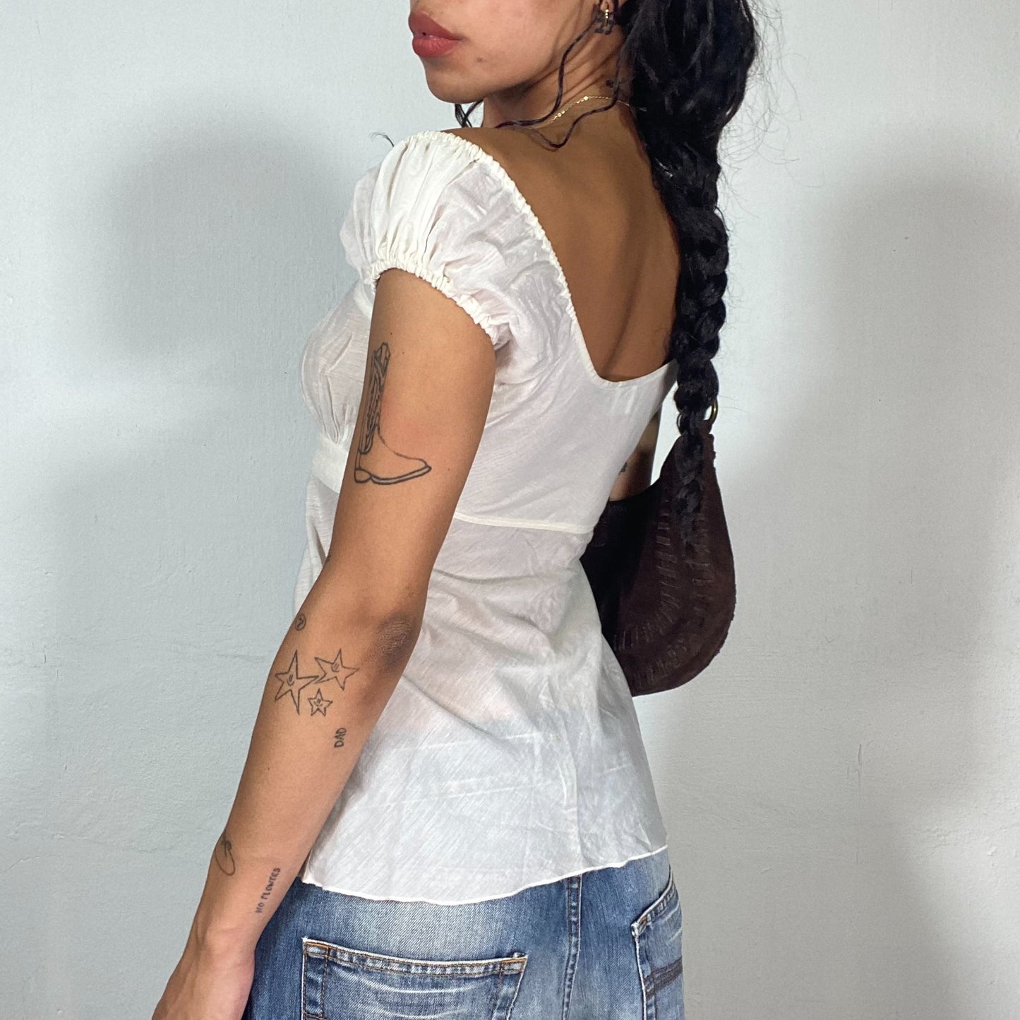 Vintage 2000's Summer White Milkmaid Top with See Through Material (S)