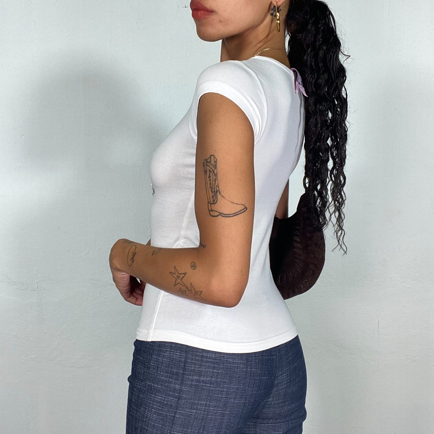 Vintage 2000's Playboy Summer White Top with Silver Rhinestones and Strass Logo Detail (S)