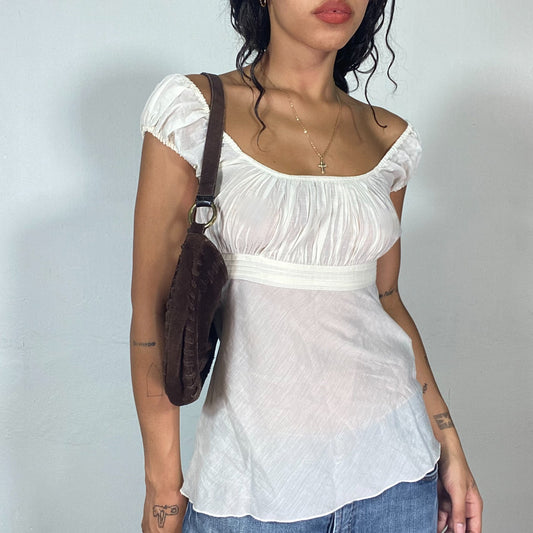 Vintage 2000's Summer White Milkmaid Top with See Through Material (S)
