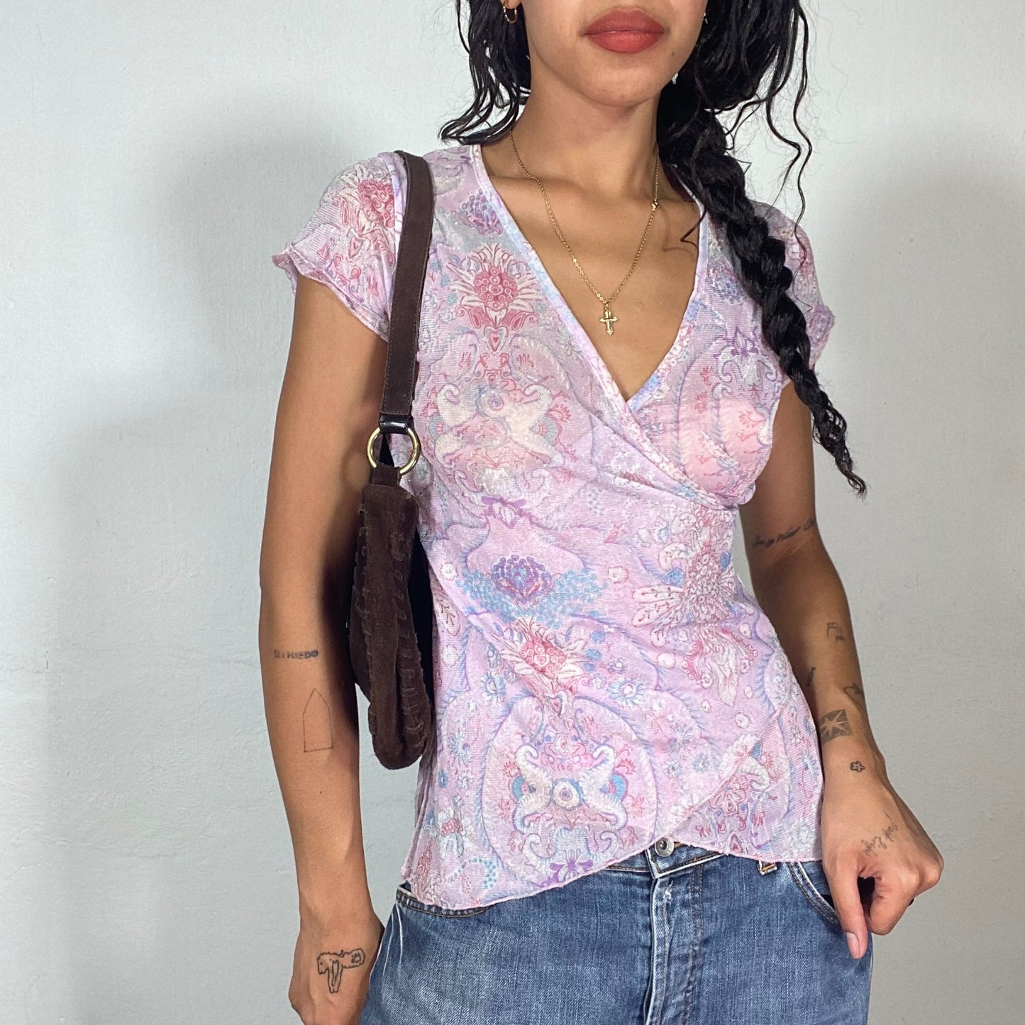 Vintage 2000's Summer Pink Wrapped Top with Paisley Print (S)
