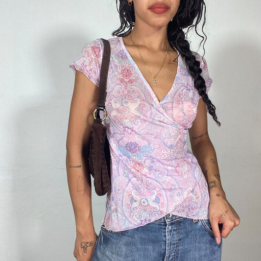 Vintage 2000's Summer Pink Wrapped Top with Paisley Print (S)