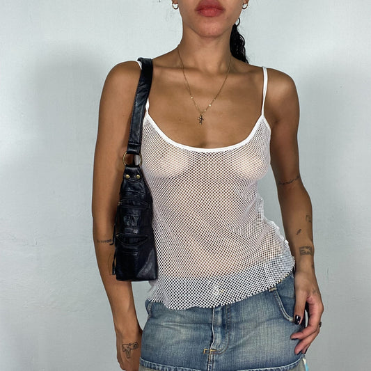 Vintage 2000's Rave White Tank Top with Fishnet Material (S)