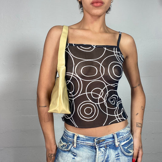 Vintage 2000's Funky Black Mesh Cami Top with White Circle Print (S)
