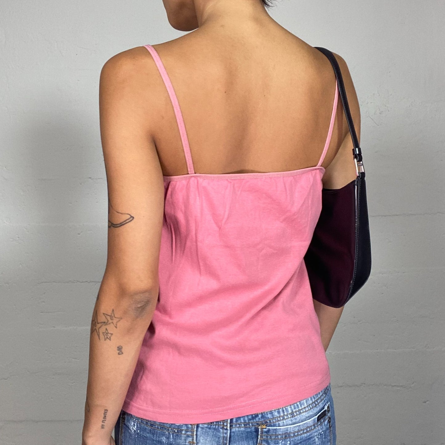 Vintage 2000's Soft Girl Pink Top with Mesh Lace Chest Detail (M)