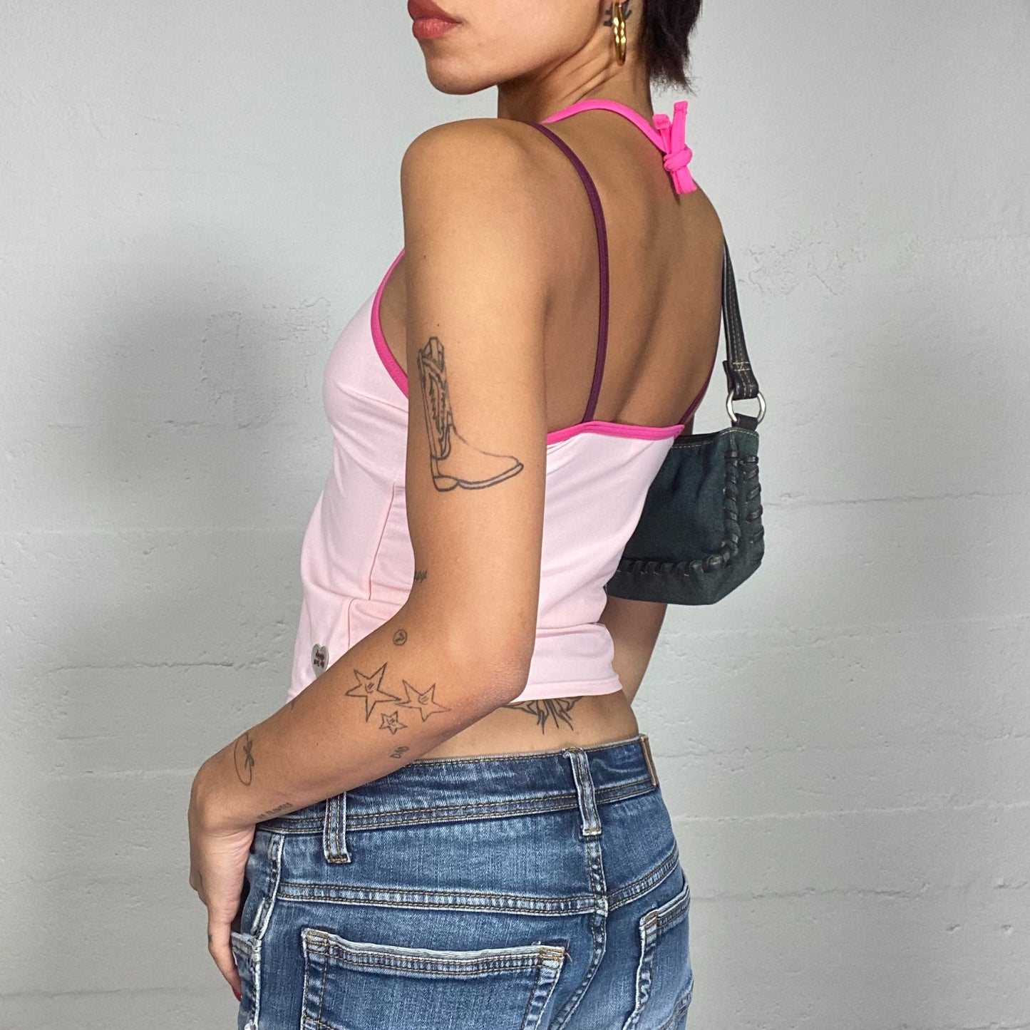 Vintage 2000's Surfer Girl Pink Top with "Deep Inside" Print  and Double Strap (XS)