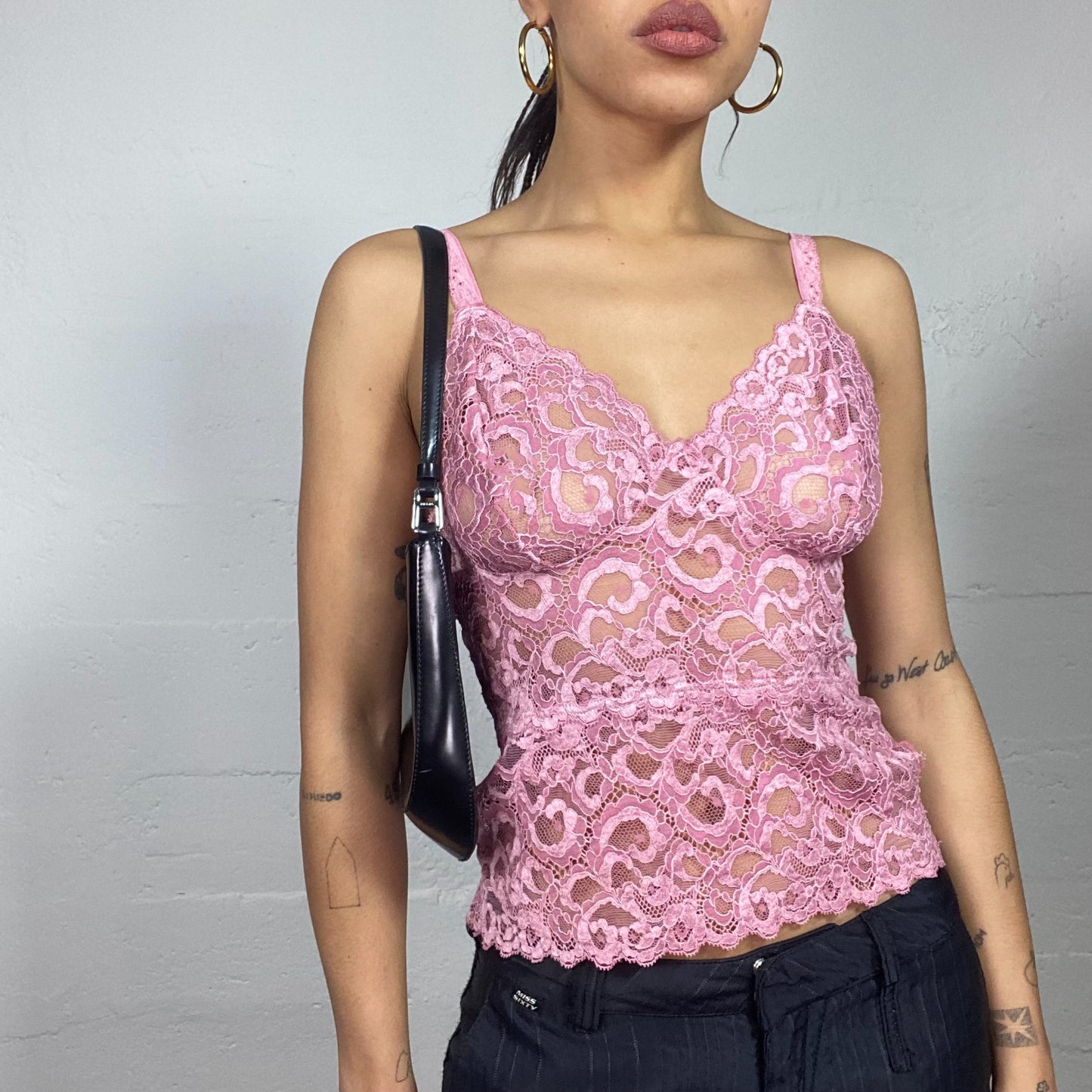 Vintage 2000's Coquette Pink Lace Cami Top (S)