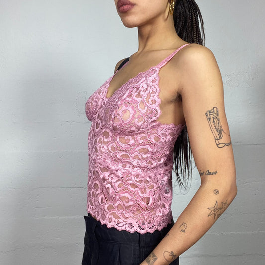 Vintage 2000's Coquette Pink Lace Cami Top (S)