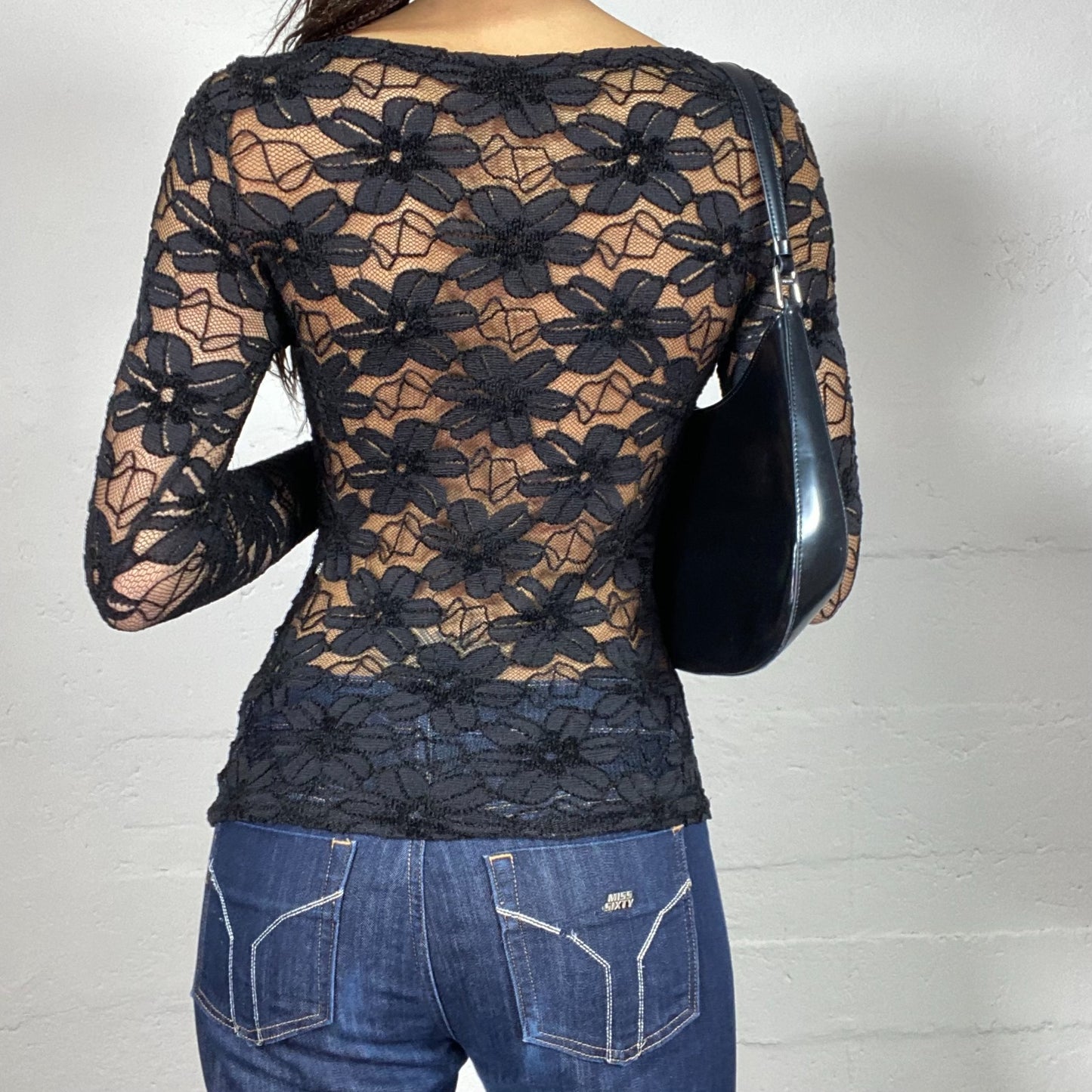 Vintage 2000's Coquette Black Longsleeve Lace Top (S)