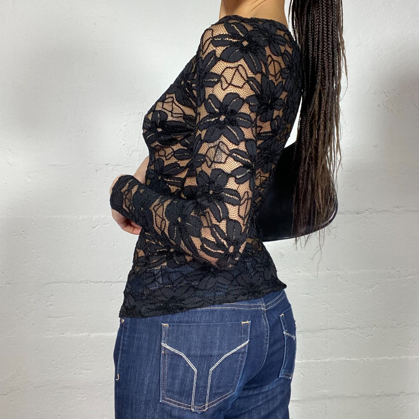 Vintage 2000's Coquette Black Longsleeve Lace Top (S)