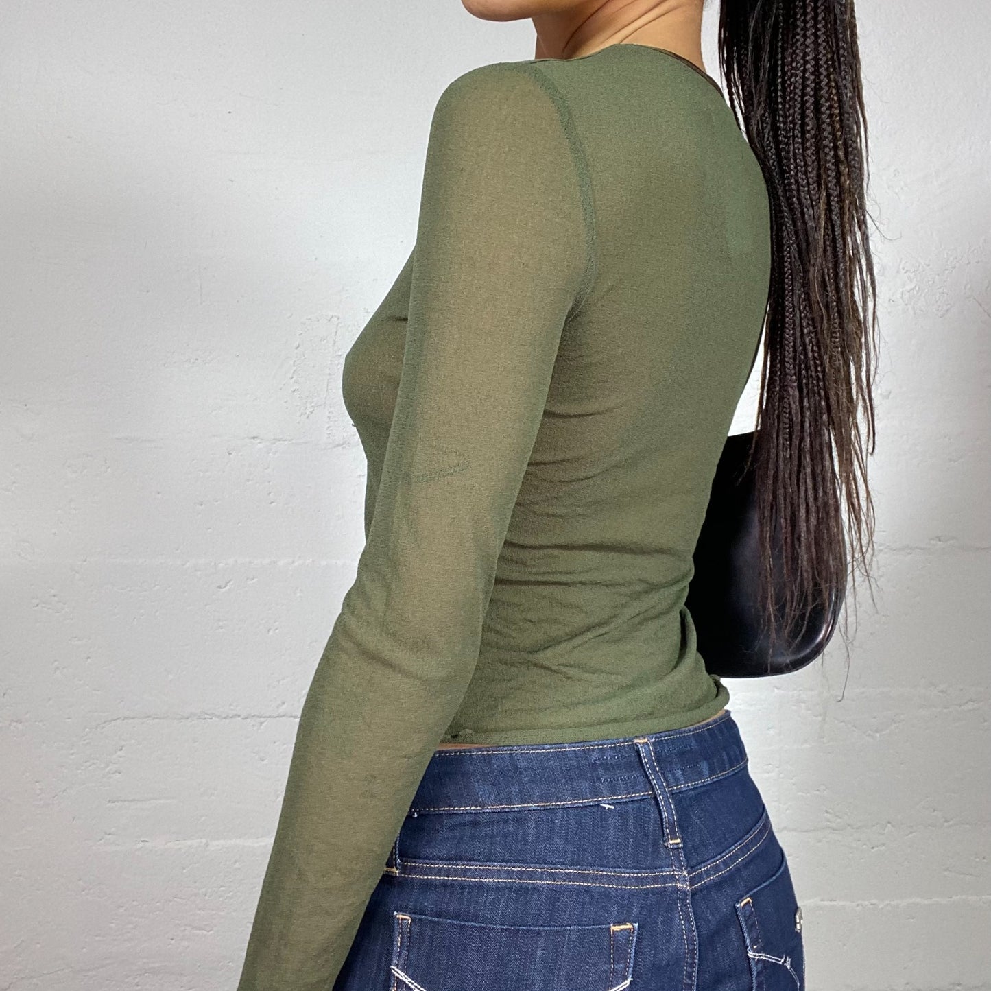 Vintage 2000's Rave Khaki Longsleeve Mesh Top (S)