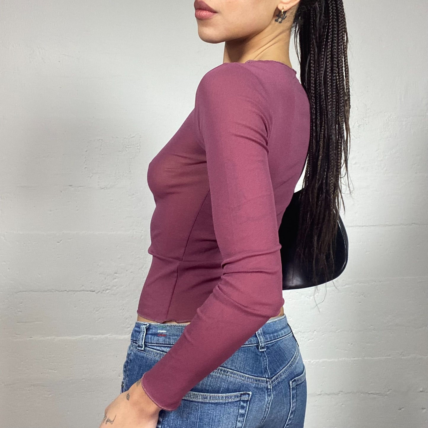 Vintage 2000's Rave Girl Garnet Mesh Longsleeve Top (S/M)