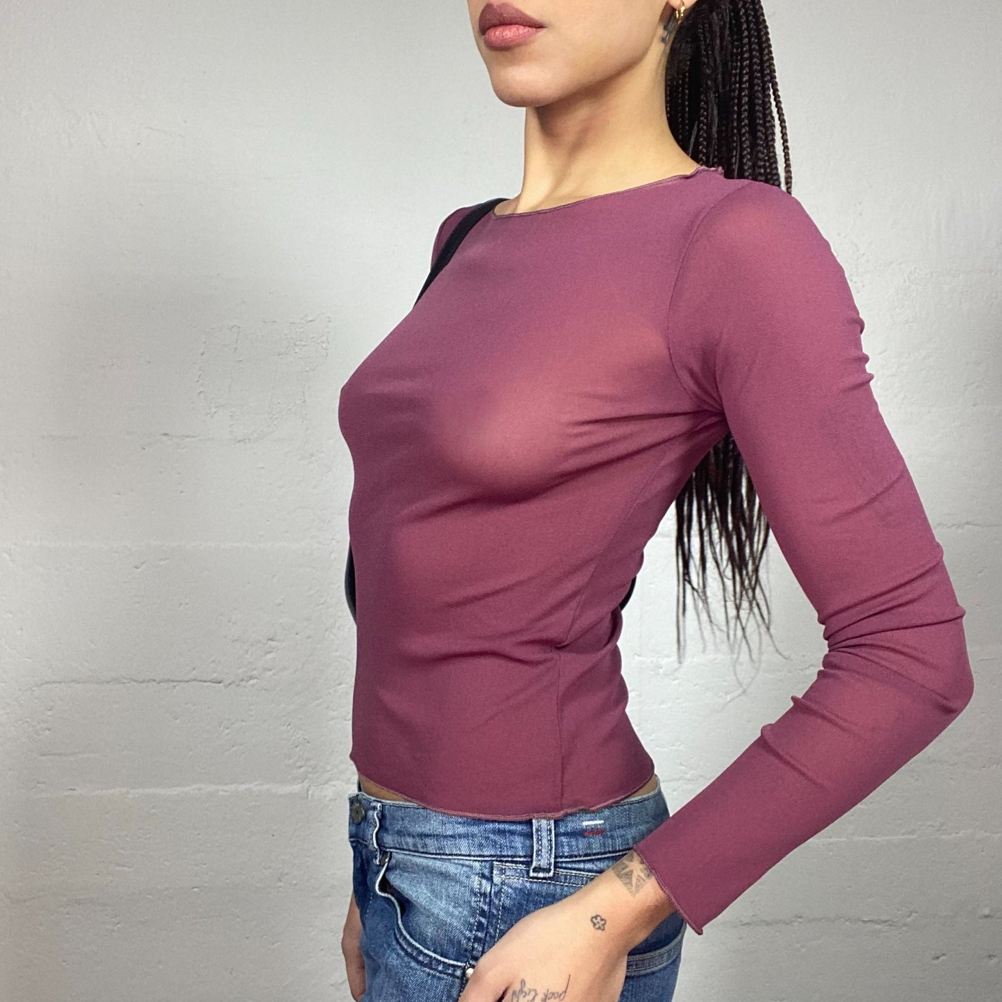 Vintage 2000's Rave Girl Garnet Mesh Longsleeve Top (S/M)