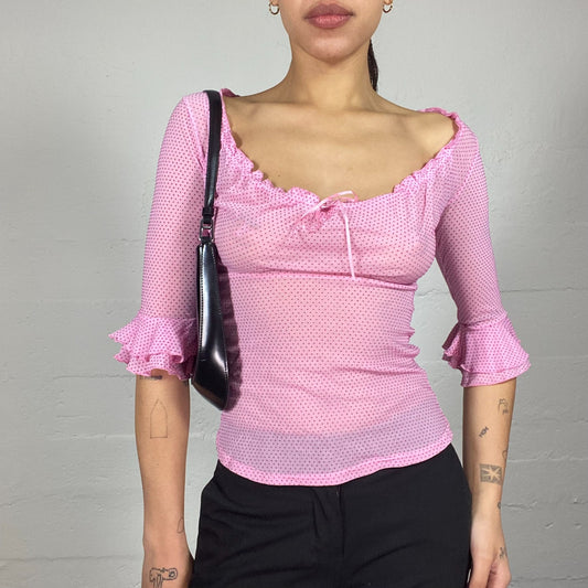 Vintage 2000's Totally Spies Pink Top with Black Polkadot Print (S)