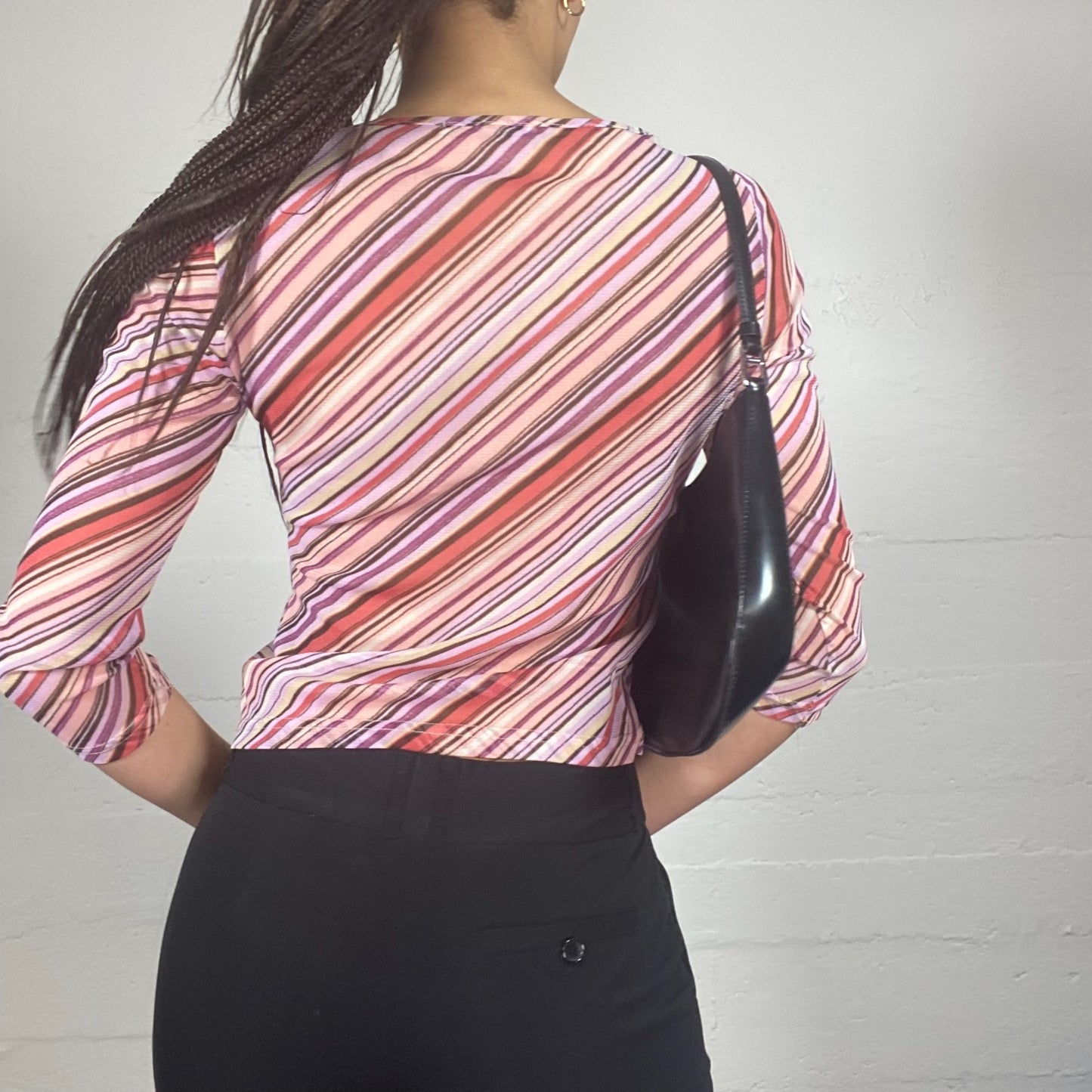 Vintage 2000's Totally Spies Pink See Through Top with Stripes Print (S)