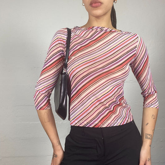 Vintage 2000's Totally Spies Pink See Through Top with Stripes Print (S)