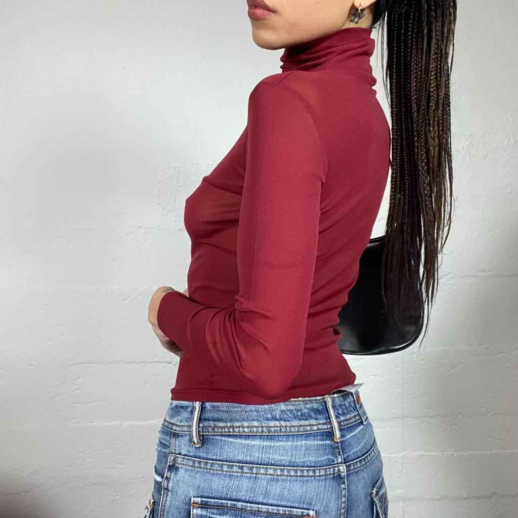 Vintage 2000's Clubwear Garnet Turtleneck Mesh Top (S)