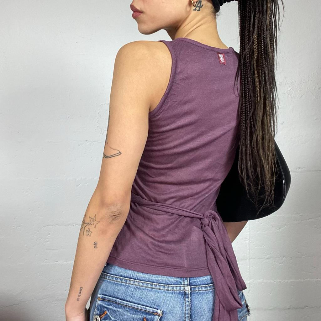 Vintage 2000's Festive Garnet See Through Crossed Top with Rhinestones Neckline Work Detail (S)