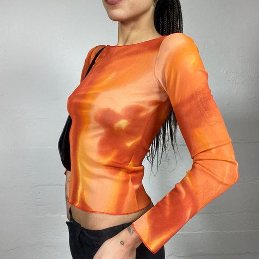 Vintage 2000's Sage Orange Ombré Longsleeve Mesh Top (S/M)