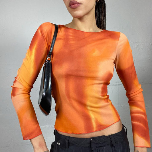 Vintage 2000's Sage Orange Ombré Longsleeve Mesh Top (S/M)