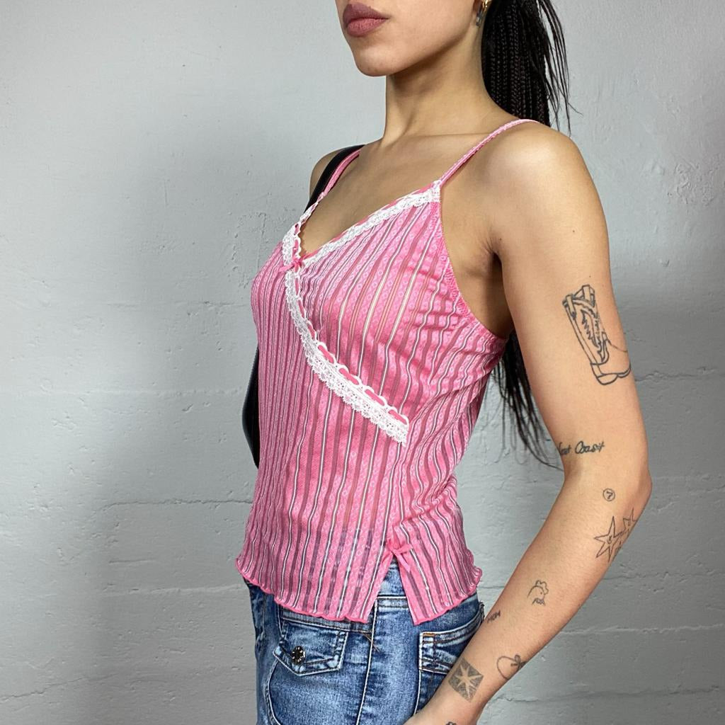Vintage Pretty Womens Tank Top M/L Cami Mauve Pink and Cream Toile