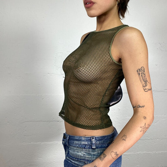 Vintage 2000's Rave Khaki Fishnet Tank Top (S)